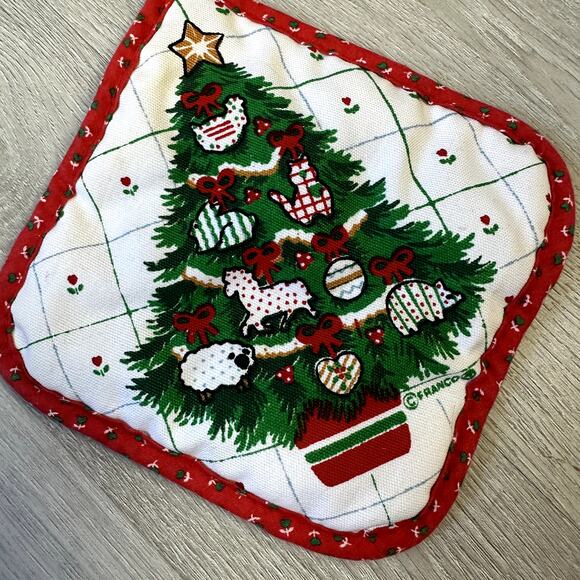 Vintage Franco Quilted Christmas Tree Potholder Red Green - Picture 3 of 5